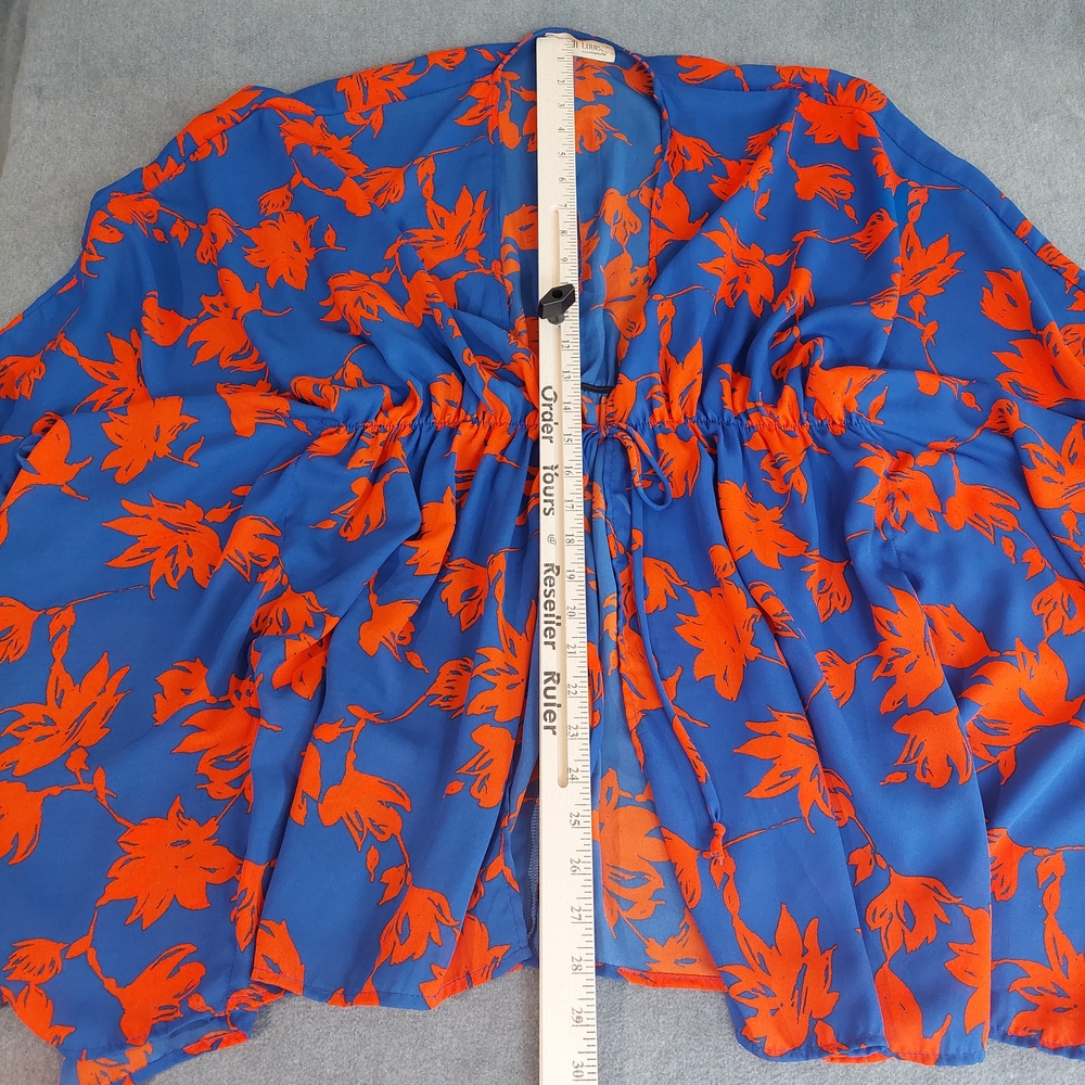 Peach Love California Blue & Orange Floral Kimono Cover-Up Medium - Picture 7 of 7